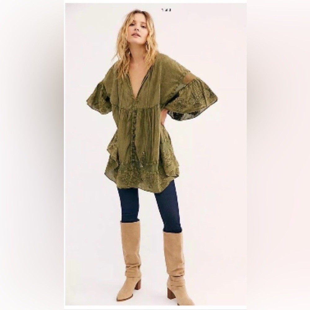 Free People Olive Green Tunic fairy festival dress